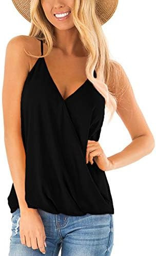 Aokosor Womens Deep V Neck Wrap Spaghetti Strap Tank Tops Summer Sleeveless Shirts Blouses | Amazon (US)