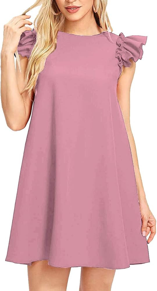 Women's Summer Casual Dresses Ruffle Swing A Line Beach Mini Dress | Amazon (US)