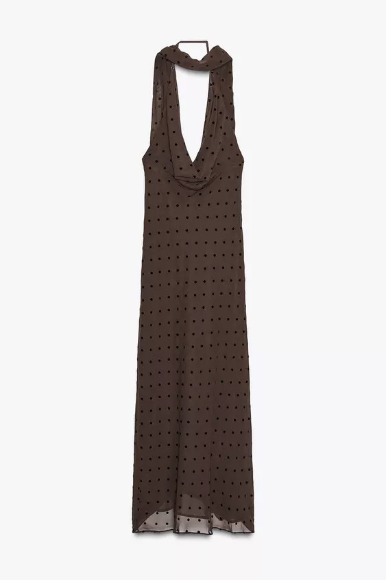 LANGES KLEID MIT TÜPFELMUSTER UND FOULARD | Zara DE