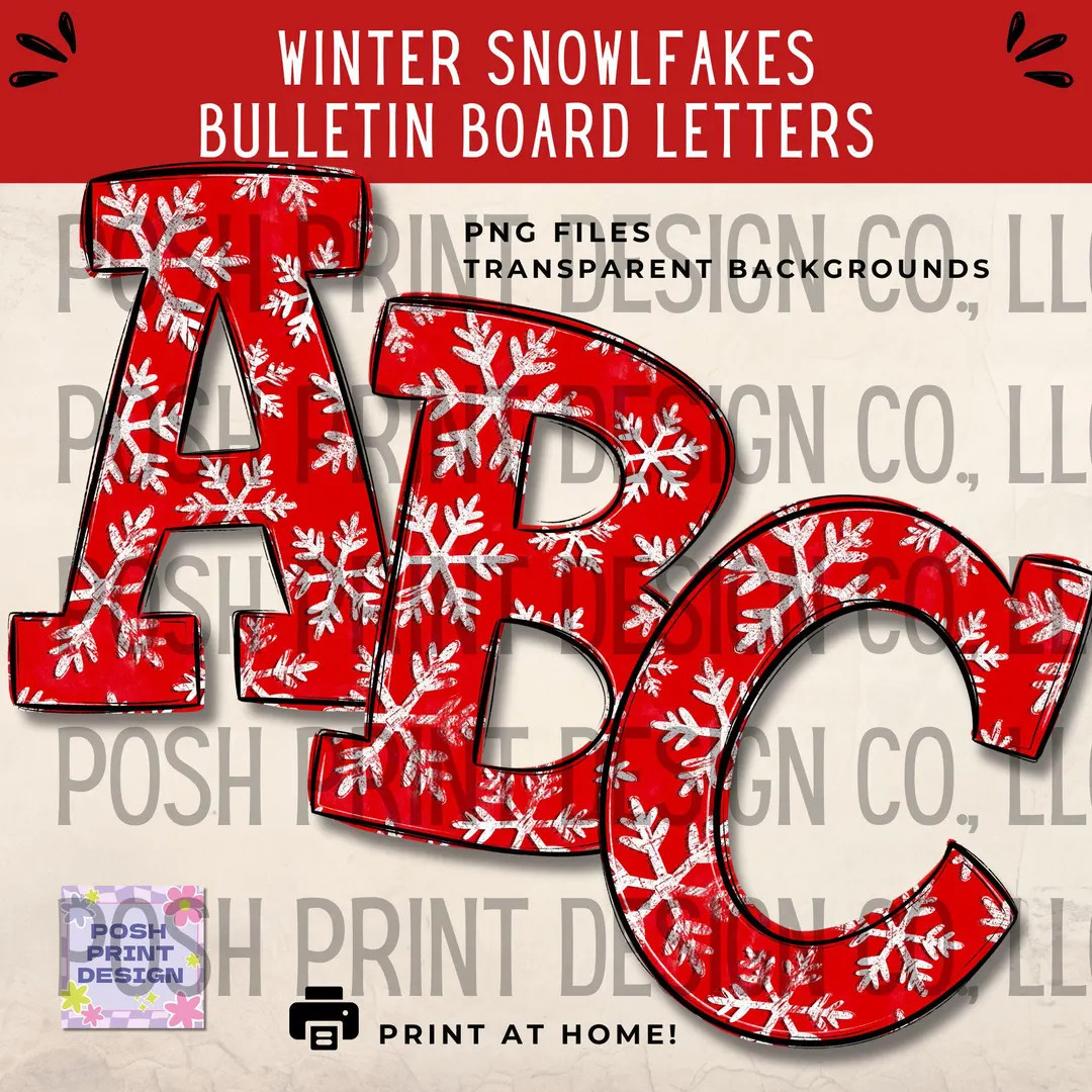 Winter Snowflakes Alphabet Clip Art | Bulletin Board Letters | Transparent PNG | Commercial Use -... | Etsy (US)