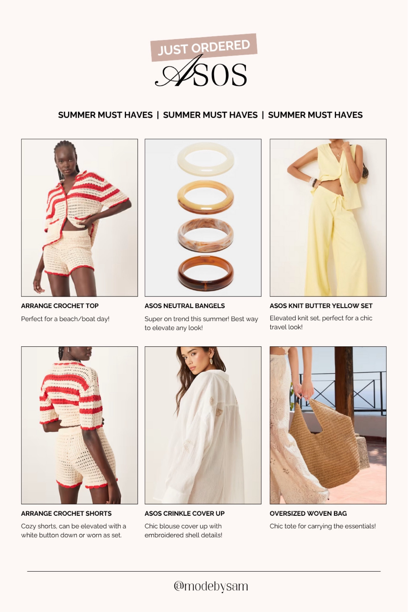 What I picked up from ASOS this week! 

Summer essentials, summer wardrobe, summer accessories 



#LTKstyletip #LTKfindsunder50 #LTKtravel