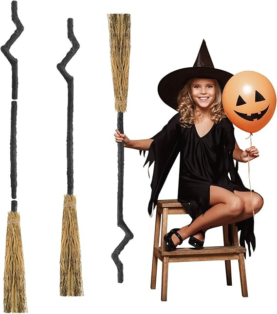 Lewtemi 3 Pack Witch Broomstick Witch Broom Costume Accessories Witch Broomstick for Adults Kids ... | Amazon (US)