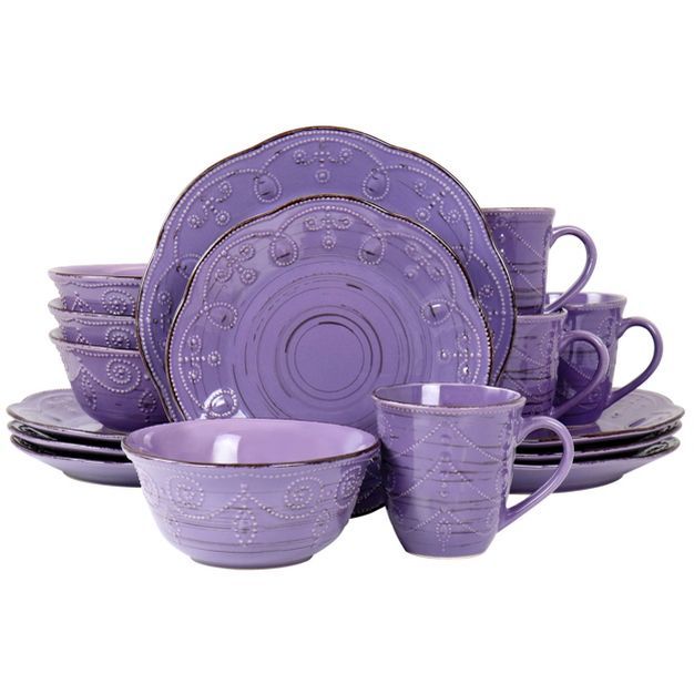 Elama Rustic Birch 16 Piece Stoneware Dinnerware Set in Purple | Target