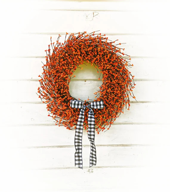 Fall Wreath-Thanksgiving Wreath-Halloween Decor-Buffalo Check | Etsy | Etsy (US)