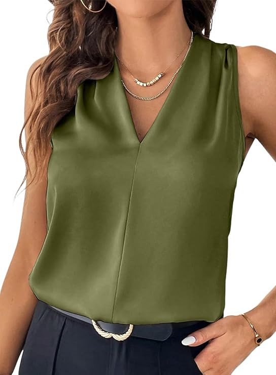 EVALESS Women's Pleated V Neck Sleeveless Tank Top | Amazon (US)