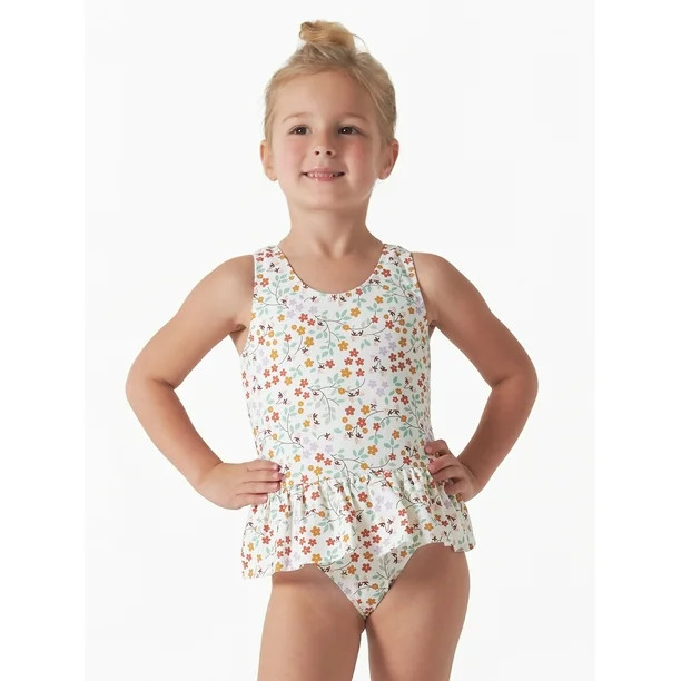Modern Moments by Gerber Baby and Toddler Girl One-Piece Ruffle Swimsuit with UPF 50+, Sizes 12M-... | Walmart (US)