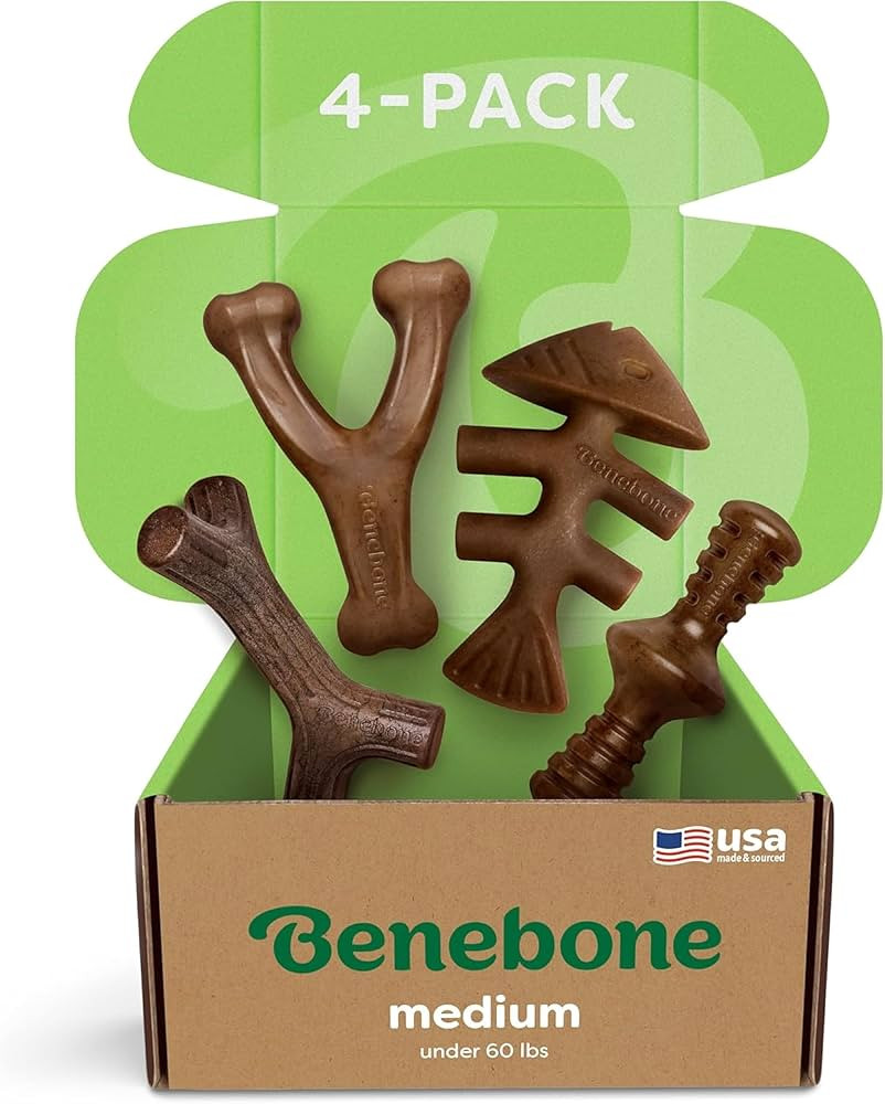 Benebone Medium 4-Pack Dog Chew Toys for Aggressive Chewers, Made in USA, 60lbs and Under | Amazon (US)
