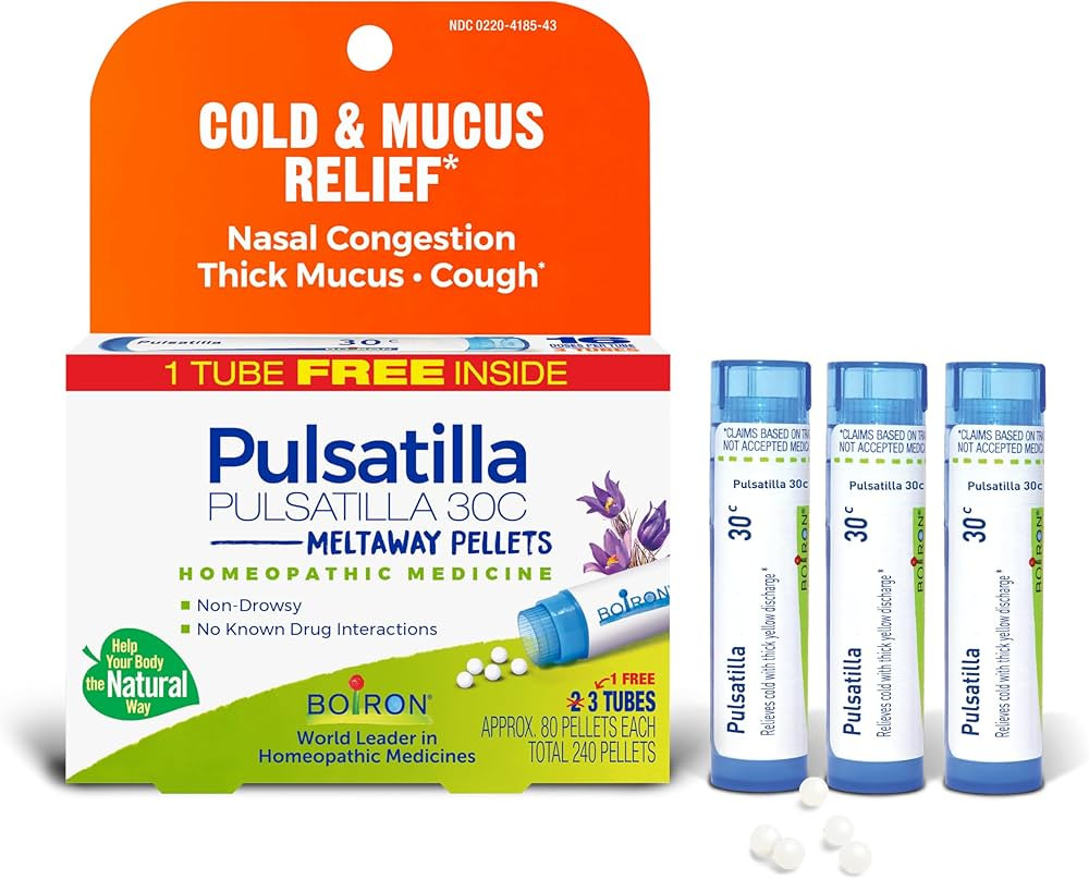 Boiron Pulsatilla 30C Homeopathic Medicine for Relief from Cold, Nasal Congestion, Thick Mucus, a... | Amazon (US)