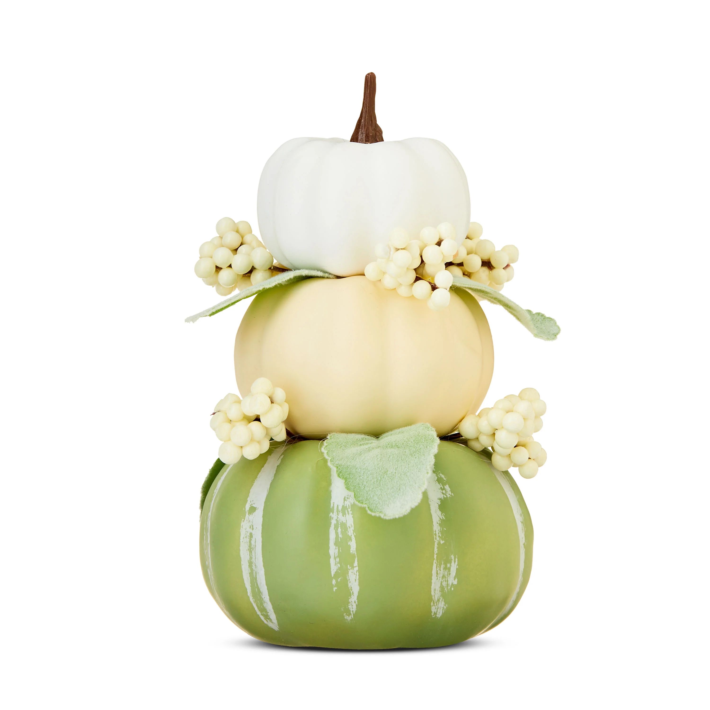 Harvest Green & White Mini Pumpkin Stack Tabletop Decor, 6.5 in, by Way To Celebrate | Walmart (US)