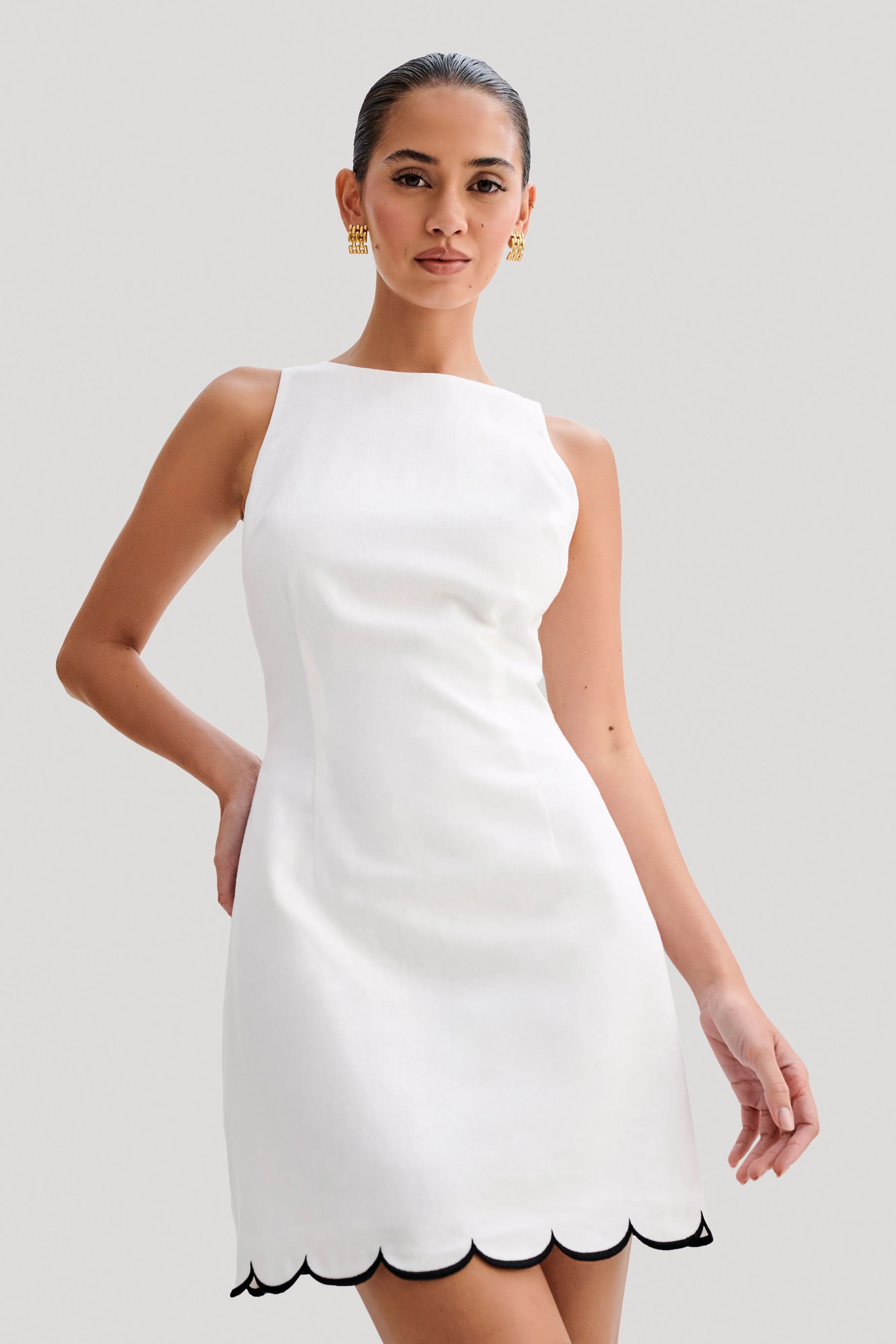 Sofiane Scalloped Linen Mini Dress - Ivory | MESHKI US