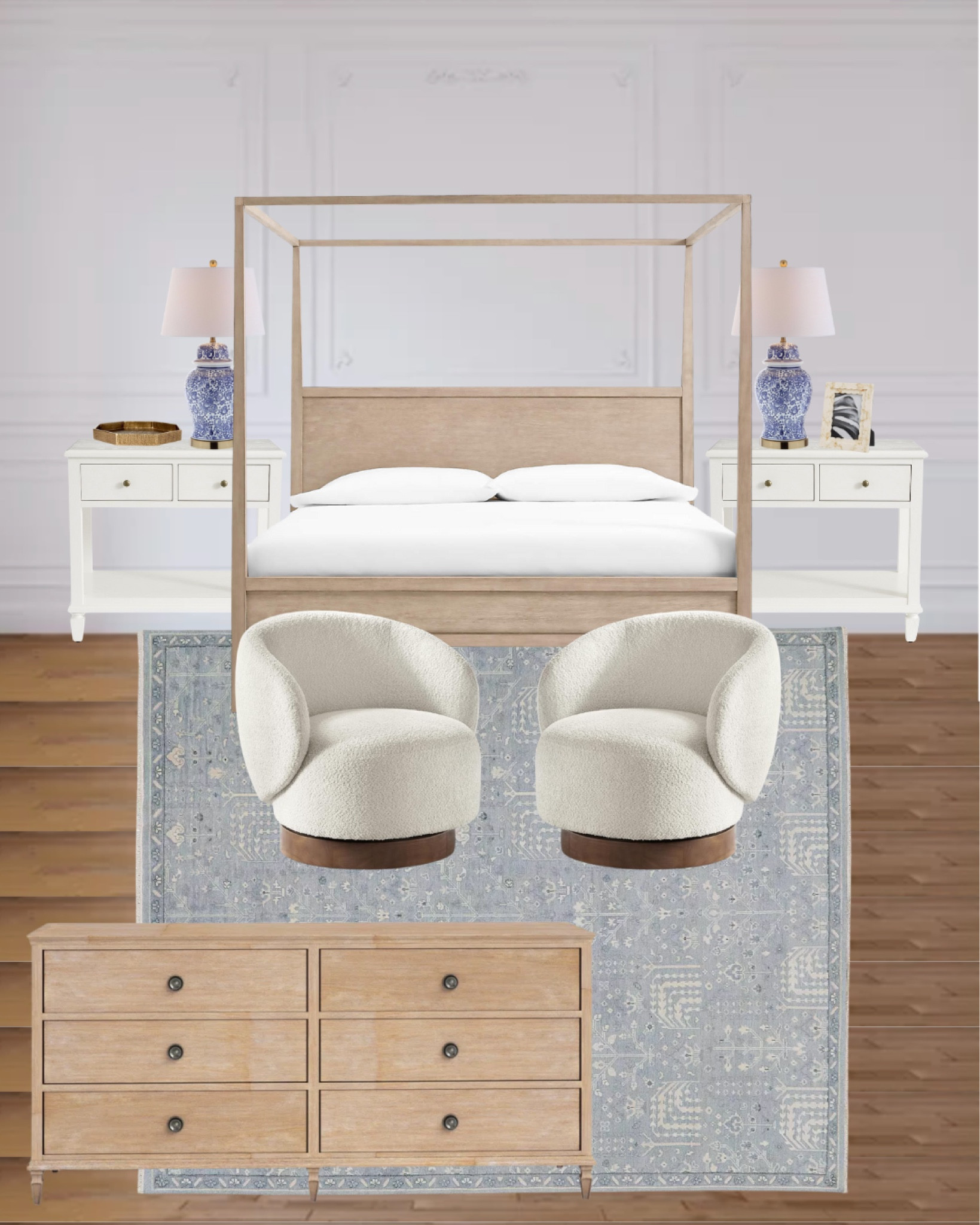 Coastal bedroom design. Home decor  Bed frame. Nightstand. Table lamp. Decorative bowl. Picture frame. Chairs. Accent chair. Dresser. Area rug. Pottery Barn. Crate and Barrel. Amazon. Serena and Lily. Mood board  

#LTKHome #LTKSaleAlert