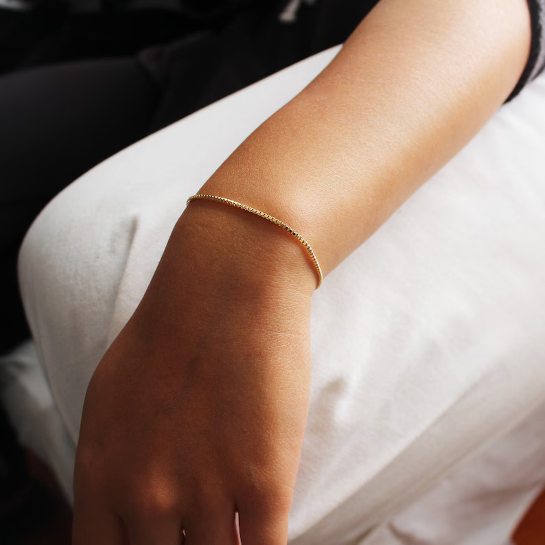 Box Chain Bracelet, Gold Bracelet for Woman Gold Box Chain Box Bracelet, Gold Chain Bracelet, 14k... | Etsy (US)