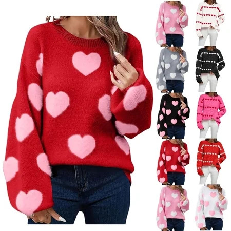 Heart Sweater for Women Valentines Sweater Women Cute Pink Love Print Romantic Valentine Clothes Heart Sweaters Knit Pullover Sweatshirts Tops Plus Size Valentine's Day Outfit Beige | Walmart (US)