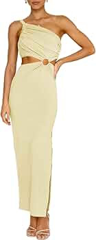 ANRABESS Women’s Summer One Shoulder Sleeveless Maxi Dress Cutout Sexy Bodycon Semi Formal Part... | Amazon (US)