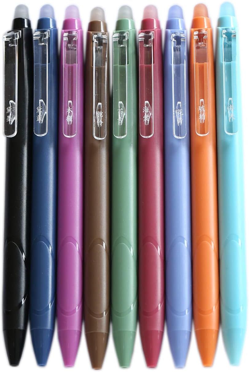 GANSSIA Vintage 9 Colors Erasable Gel Ink Pens 0.5mm Point Assorted Erasable Gel Pen Retractable ... | Amazon (US)