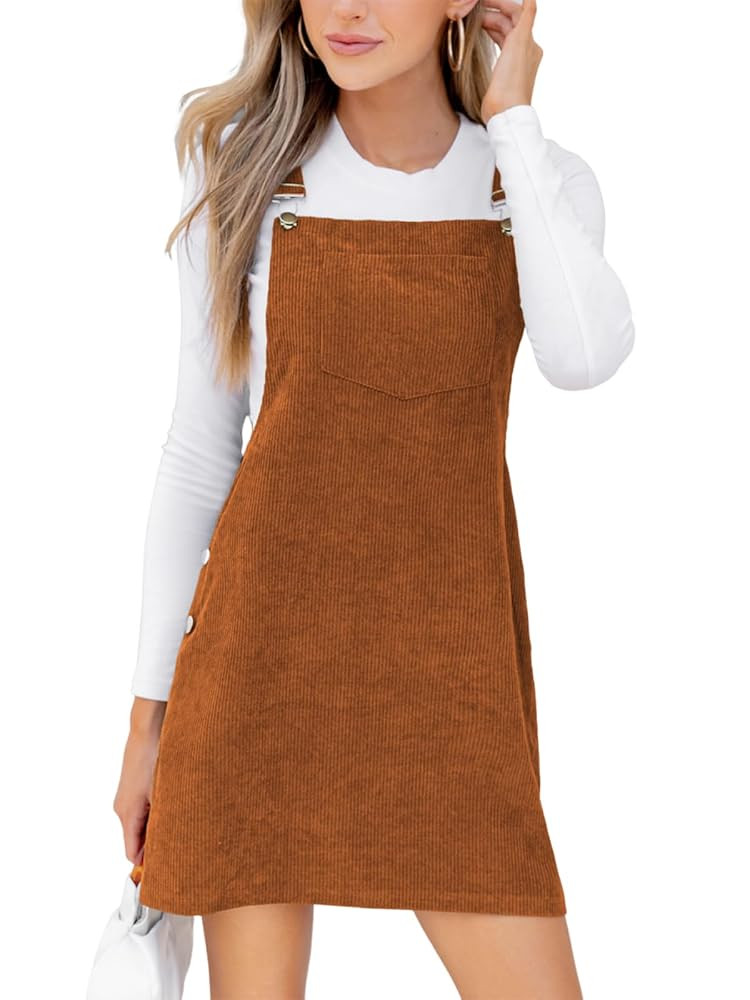 CUPSHE Women's Mini Fall Dresse Corduroy Square Neck Sleeveless Adjustable Straps Pocket A-Line D... | Amazon (UK)