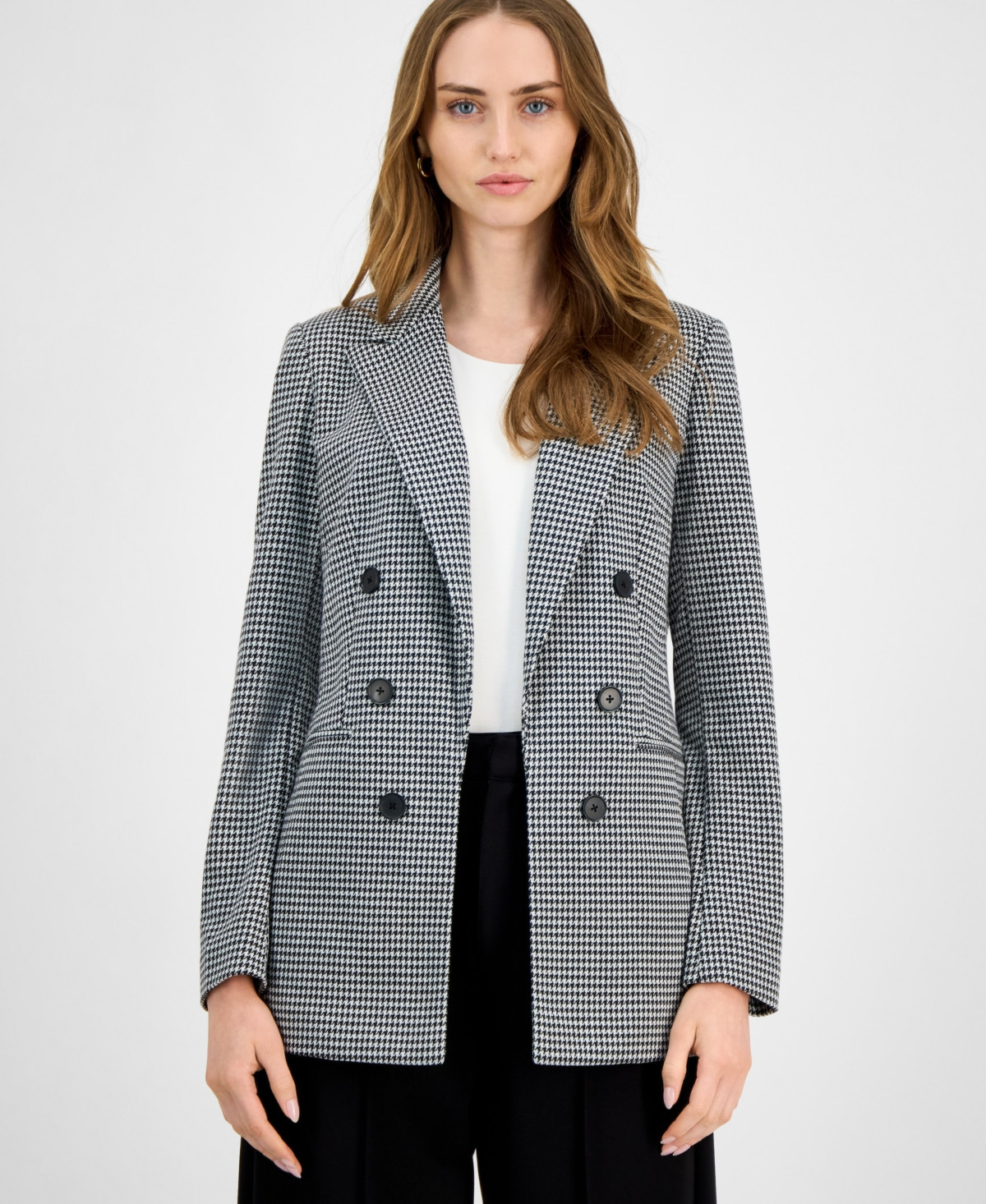 Bar Iii Women's Houndstooth Faux Double-Breasted Jacket, Macy's Exclusive - Black/bar White | Macy's
