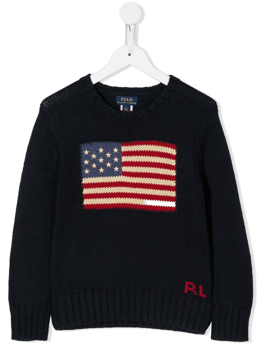 Ralph Lauren Blue Knit Sweater With Flag In Cotton Boy | Italist.com US
