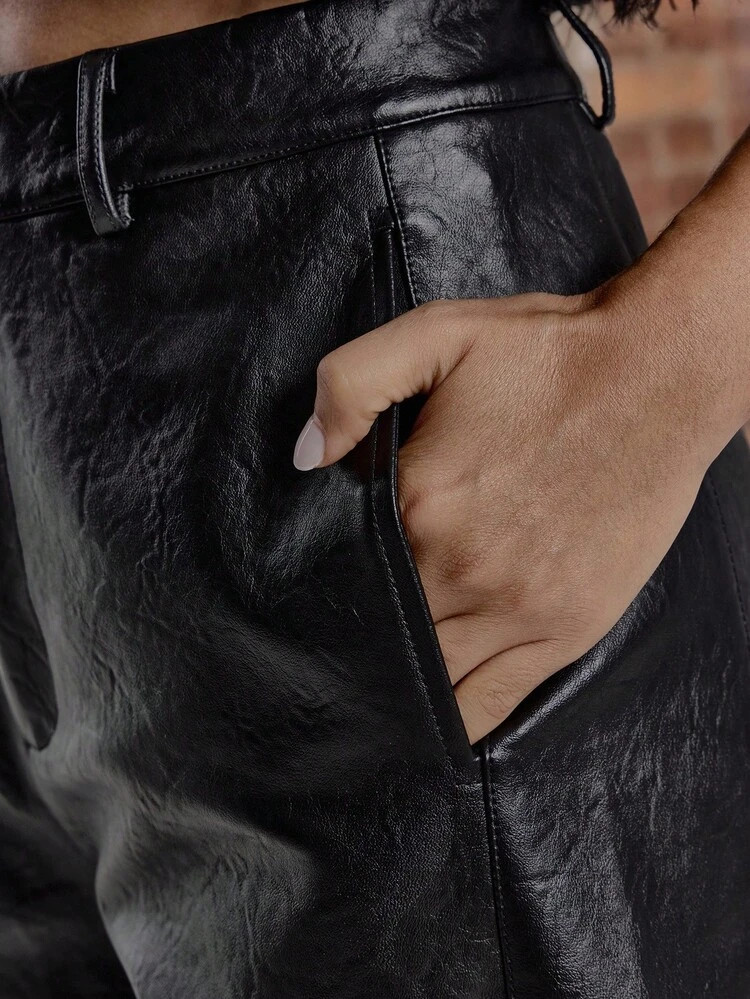 MUSERA Faux Leather Wide Leg Mid Waist Trousers Sexy Going Out Autumn Fall Night Out Winter  Stre... | SHEIN