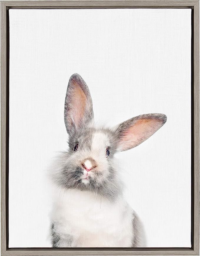 Kate and Laurel Sylvie Young Rabbit Framed Canvas by Amy Peterson, 18x24, Gray | Amazon (US)