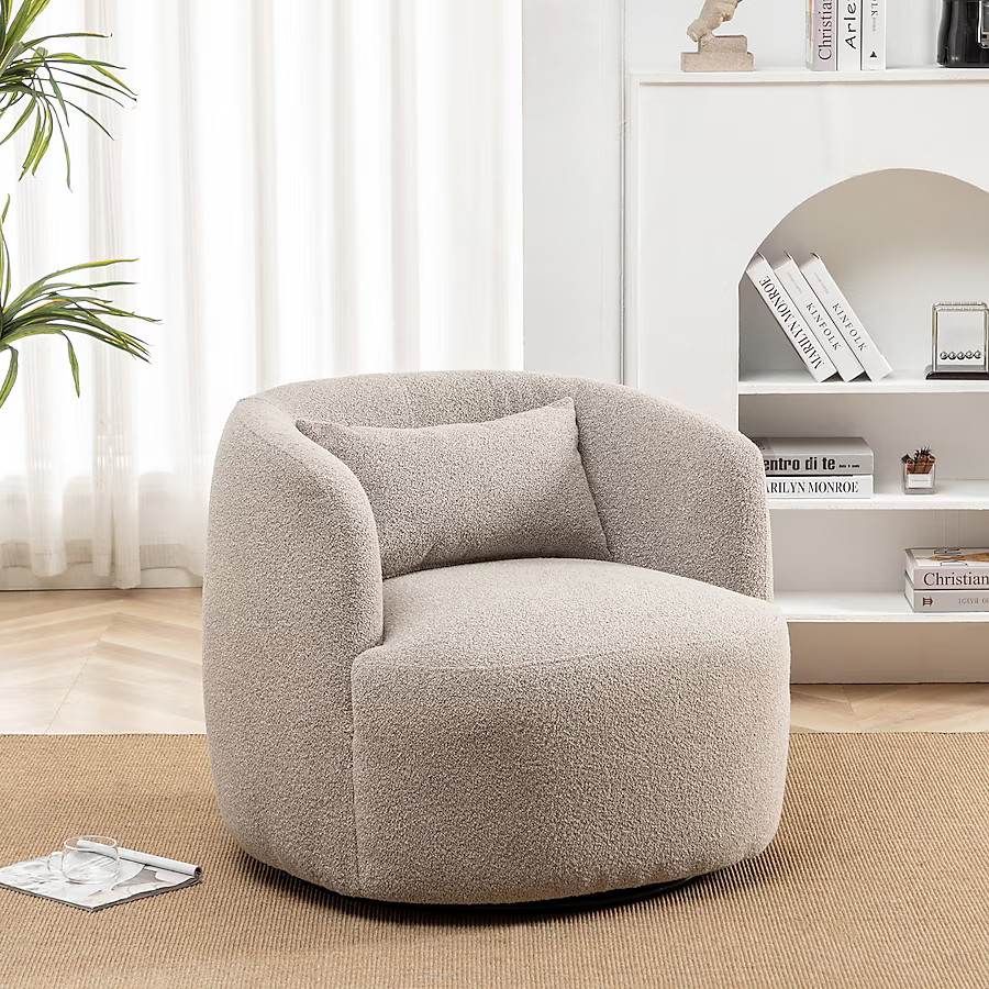 KINWELL Modern Taupe Boucle Swivel Accent Chair | Lowe's