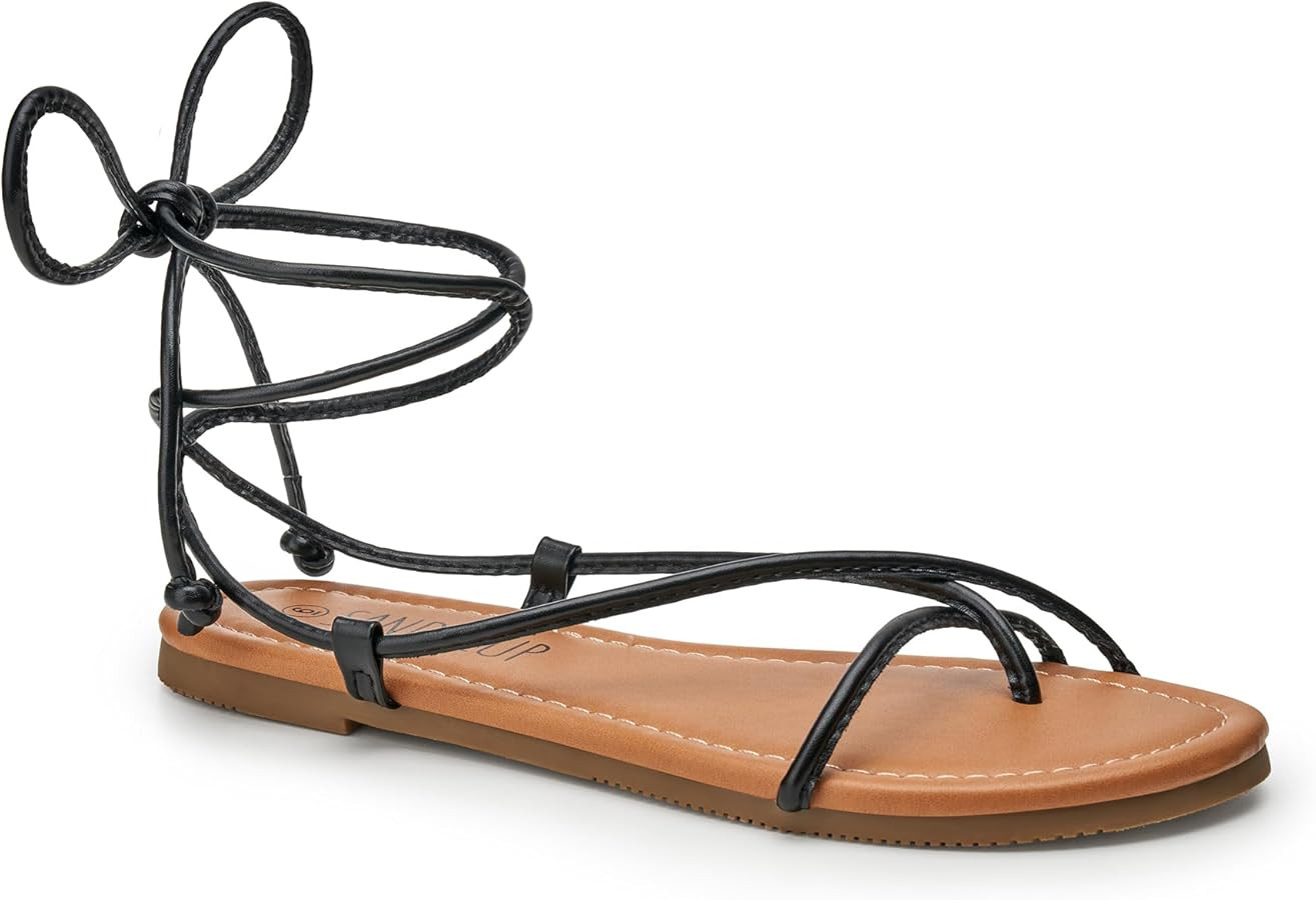 SANDALUP Sandals Women Dressy Strappy Gladiator Dress Summer Lace up Flat Sandals for Women | Amazon (US)