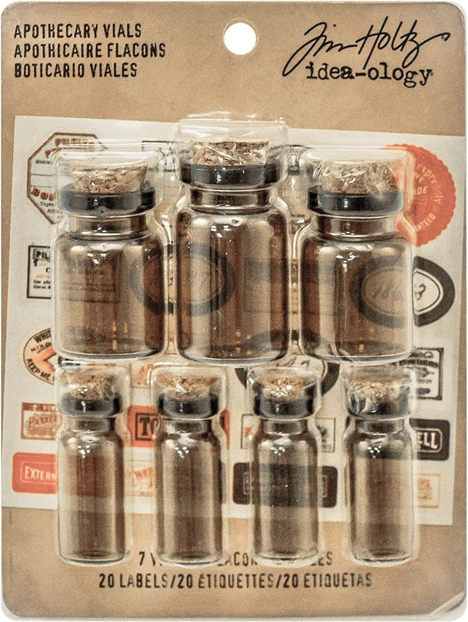 Tim Holtz Idea-ology Glass Apothecary Vials with Corks 7/Vial Pack, Includes 20 Vintage Labels an... | Amazon (US)