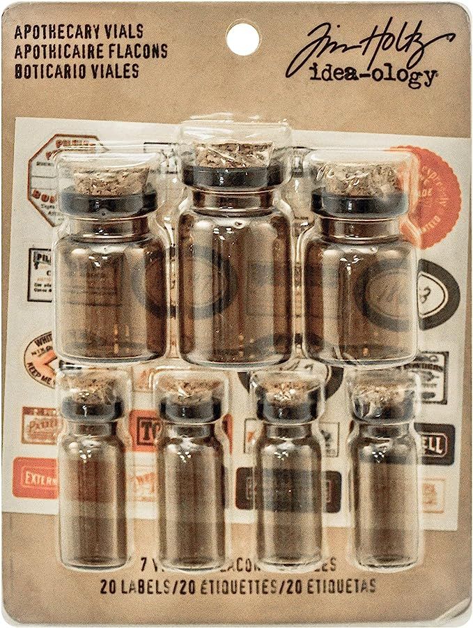 Tim Holtz Idea-ology Glass Apothecary Vials with Corks 7/Vial Pack, Includes 20 Vintage Labels an... | Amazon (US)
