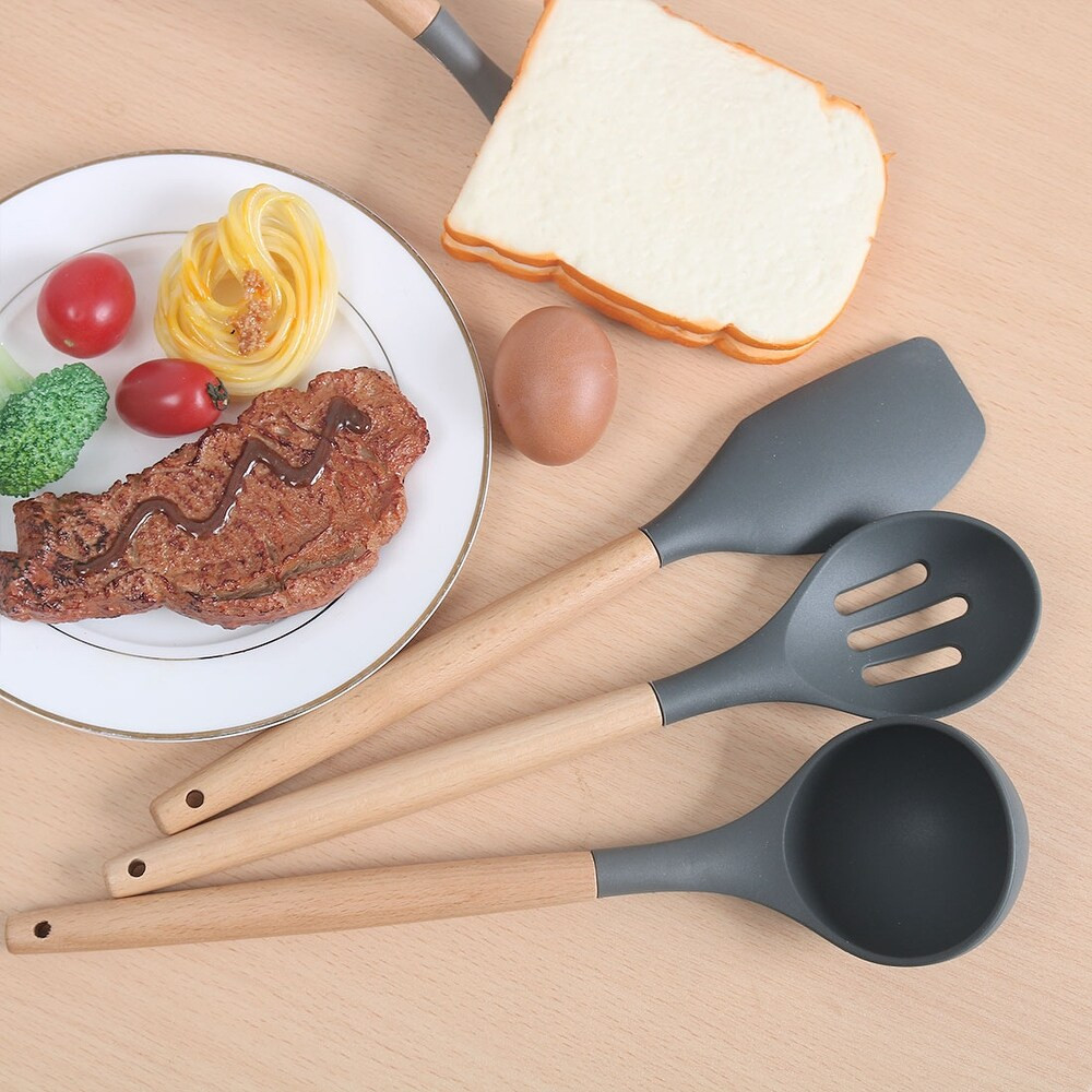 4 Pcs Cooking Utensil Set Heat Resistant Non-sticky Cookware Turners - Grey,Wood (Grey,Wood) | Bed Bath & Beyond