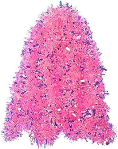 20ft/6m Pink Christmas Tinsel Garland Iridescent Metallic Twisted Hanging Garland with Star for Chis | Amazon (US)
