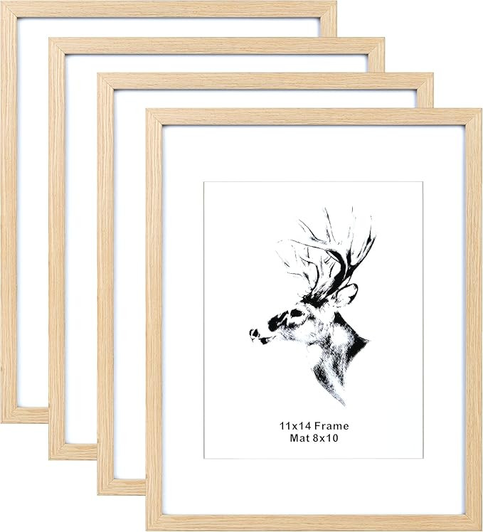 Yaetm 11x14 Wood Picture Frame with Mat for 8x10 Set of 4, Natural Solid Oak Wood 11x14 Frame wit... | Amazon (US)