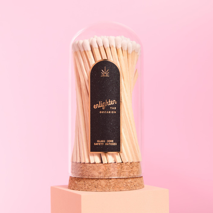 White Long Tip Wooden Matchsticks In Corked Glass Dome Matchbooks And Matches | Minted