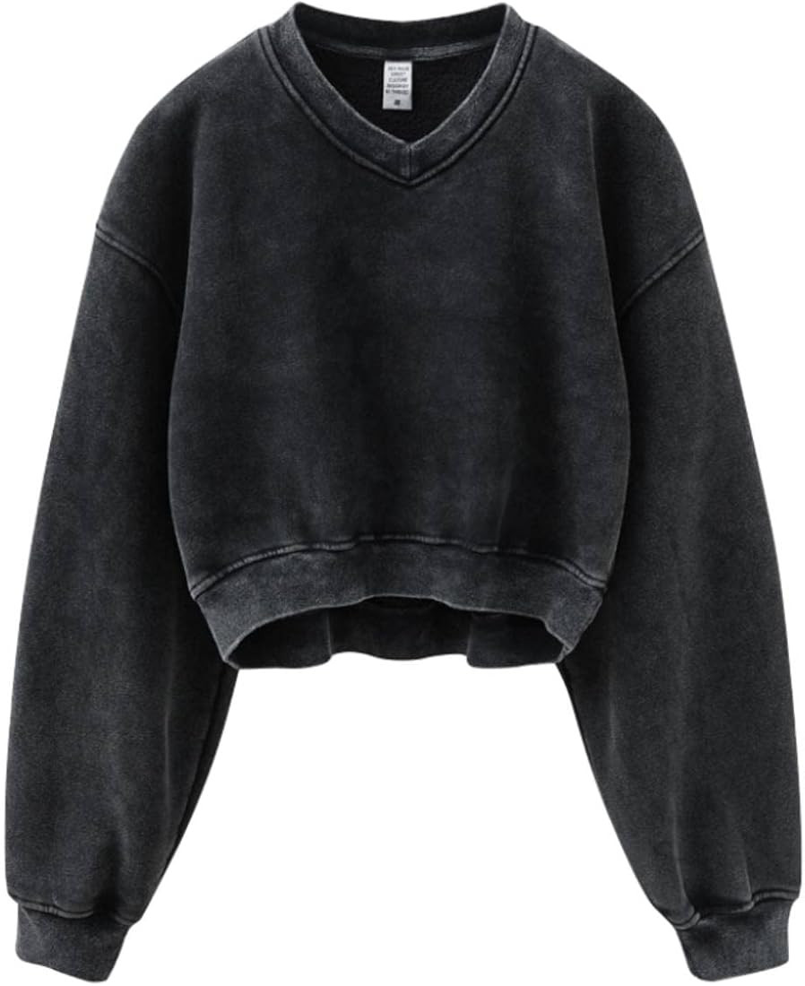 Sweatshirt for Women Acid Wash Athletic Hoodie Heritage Fleece V-neck Long Sleeve Hoodie Fleece Wome | Amazon (US)