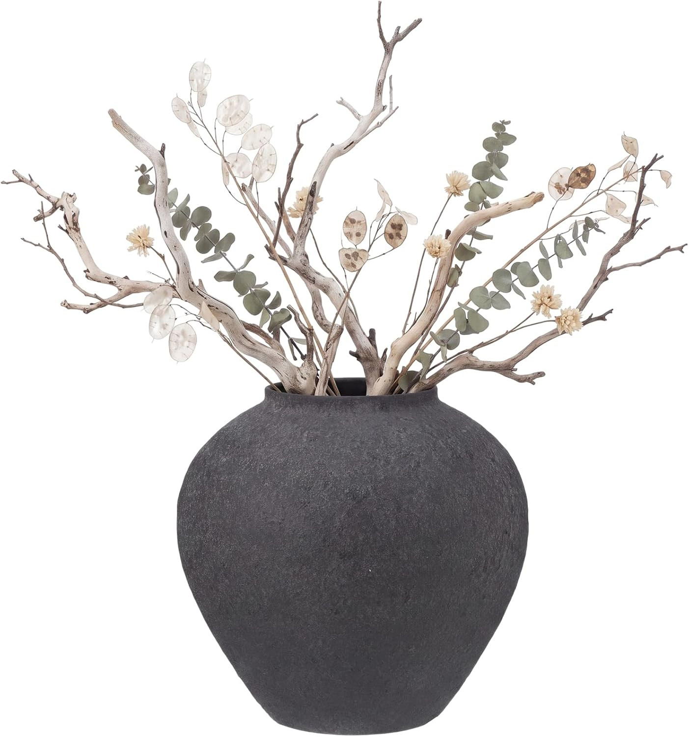 Large Vase for Home Decor 11.4 Stone Textured Vase, Round, Black | Amazon (US)