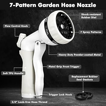 RESTMO Garden Hose Nozzle, Heavy Duty Metal Water Hose Nozzle with 7 Adjustable Spray Patterns, H... | Amazon (US)