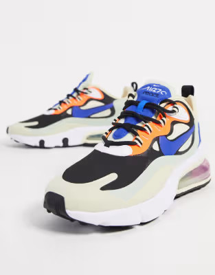 Nike Air Max 270 React Blue Black And Orange Trainers | ASOS (Global)