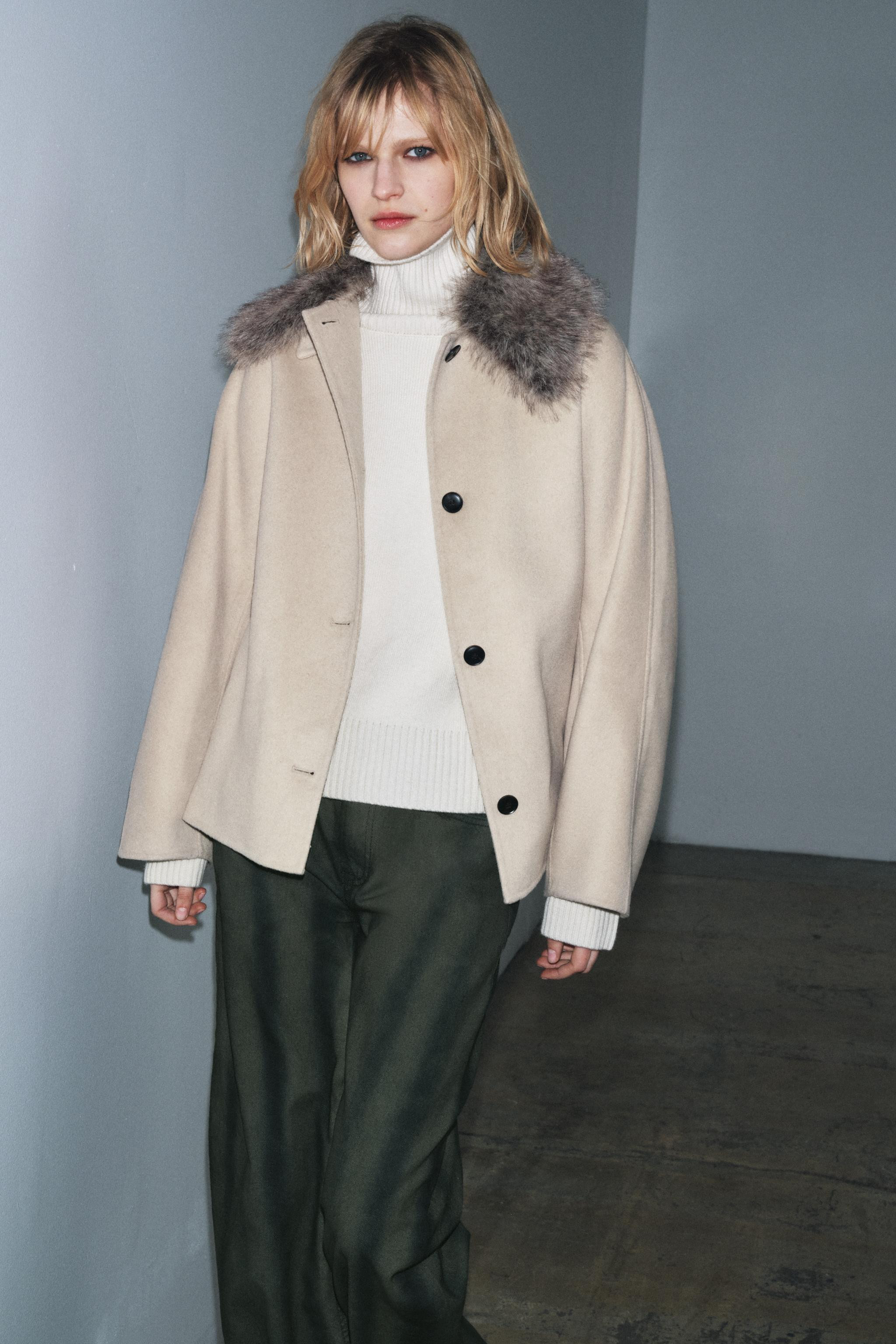 WOOL BLEND FAUX FUR COLLAR JACKET ZW COLLECTION | Zara US