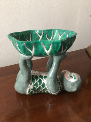 Chinese Porcelain Monkey Statue Holding a Lily Pad Bowl | eBay AU
