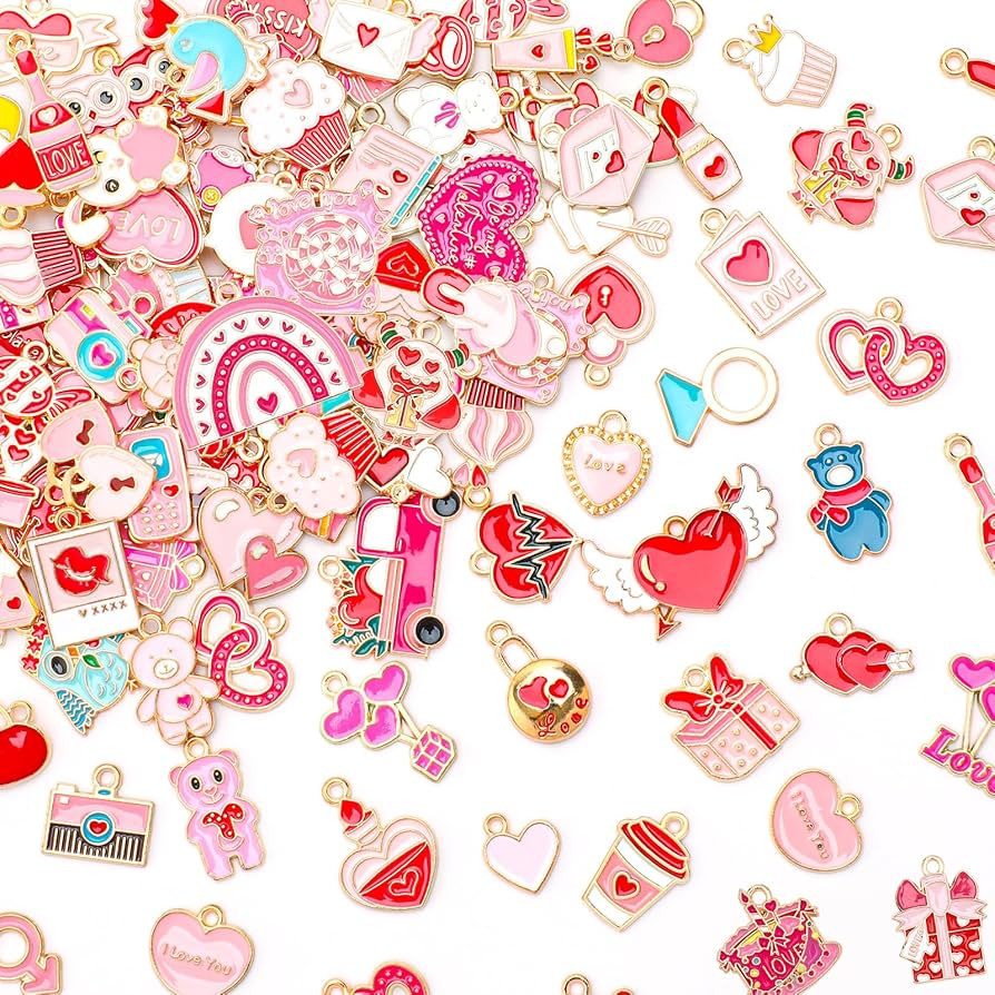 MARFOREVER 120PCS Valentines Charms for Jewelry Making, Assorted Gold Heart Enamel Charm Valentin... | Amazon (US)