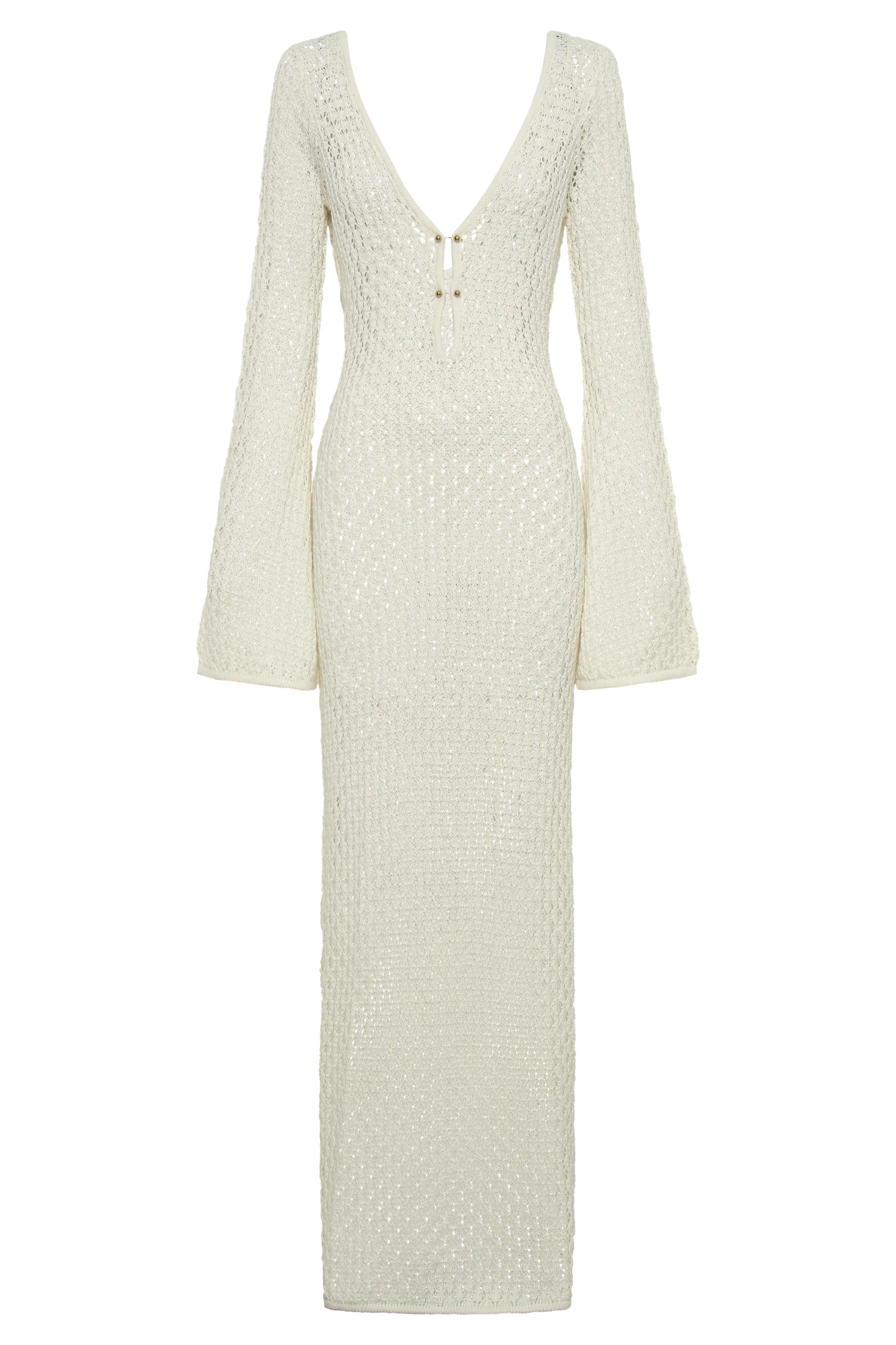 Kayleigh Crochet Fishtail Flare Sleeve Maxi Dress - White | MESHKI US