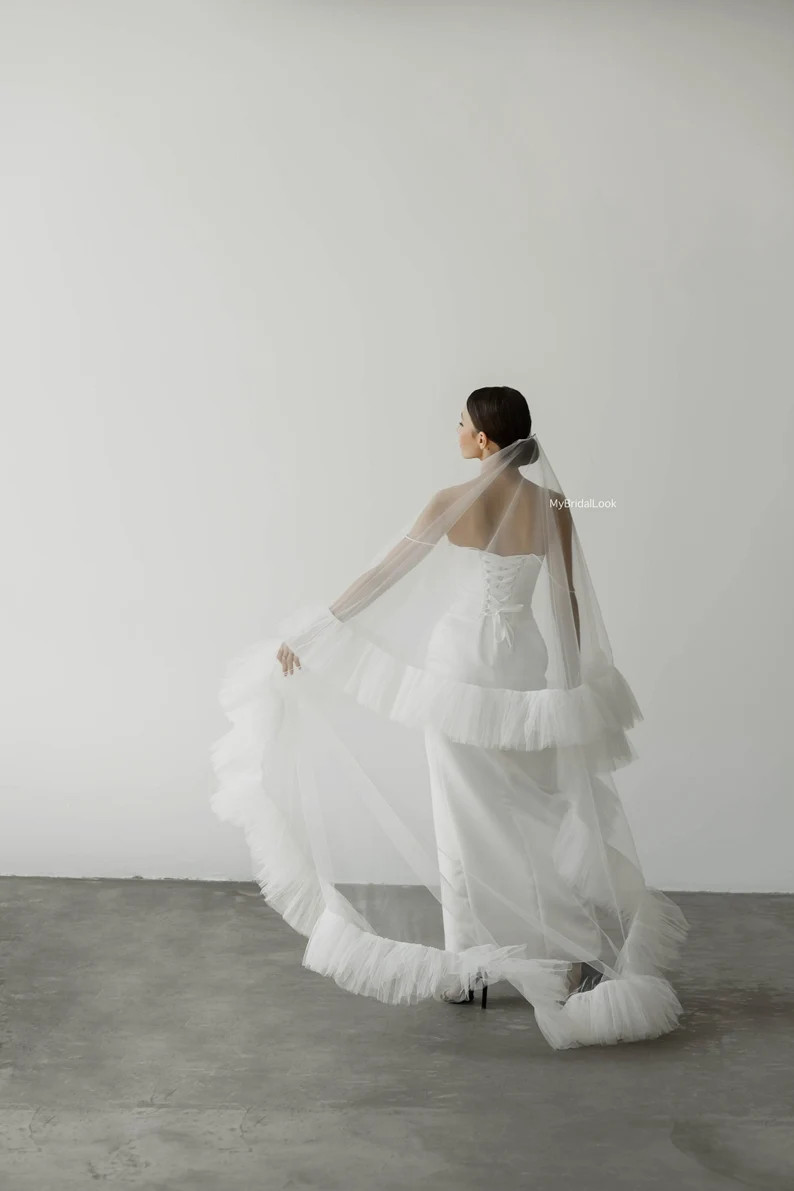 Ruffle veil with blusher | Ruffle Edge Veil | Etsy (US)