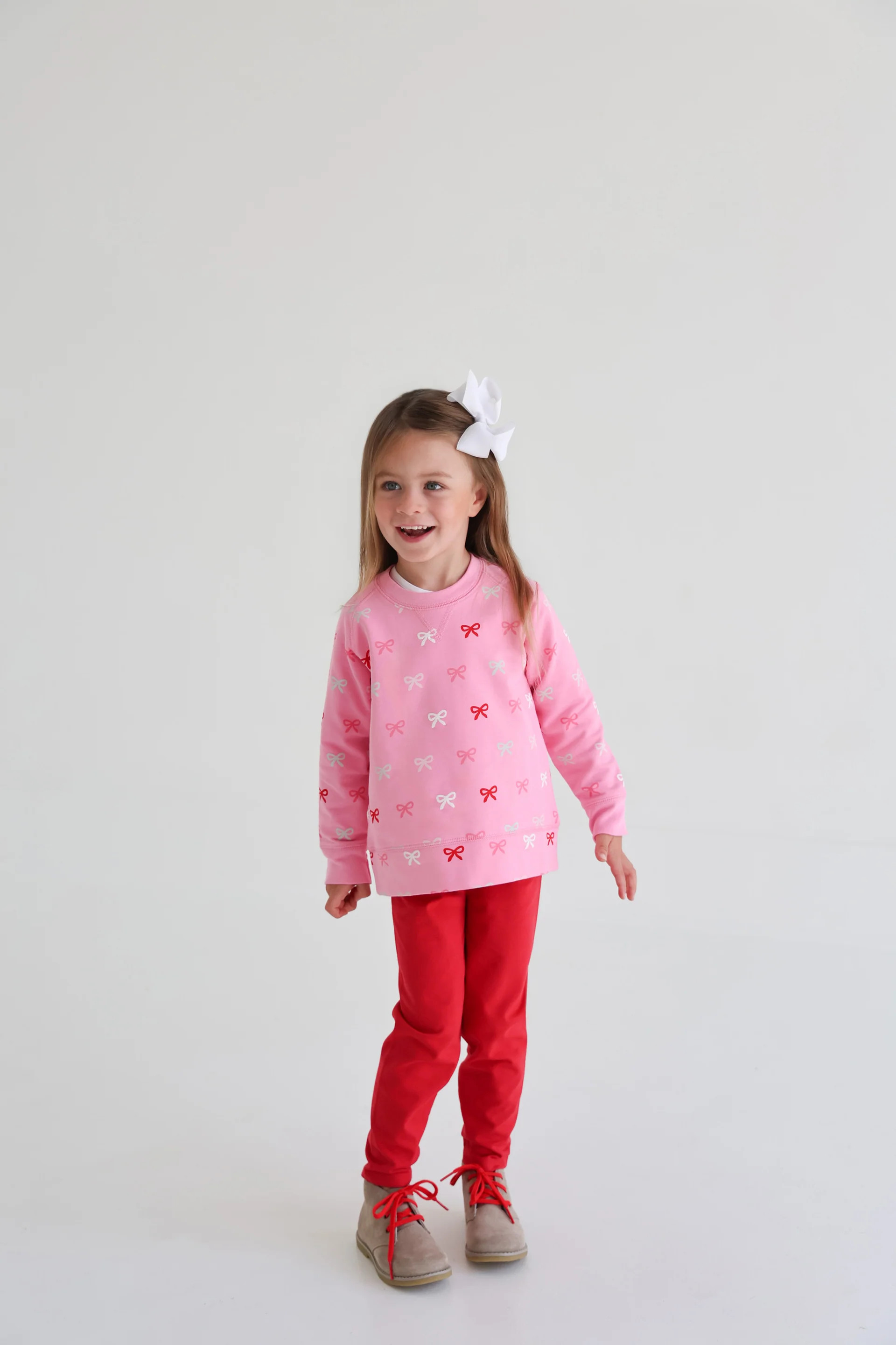 Cassidy Comfy Crewneck - Bitty Bows with Hamptons Hot Pink | The Beaufort Bonnet Company