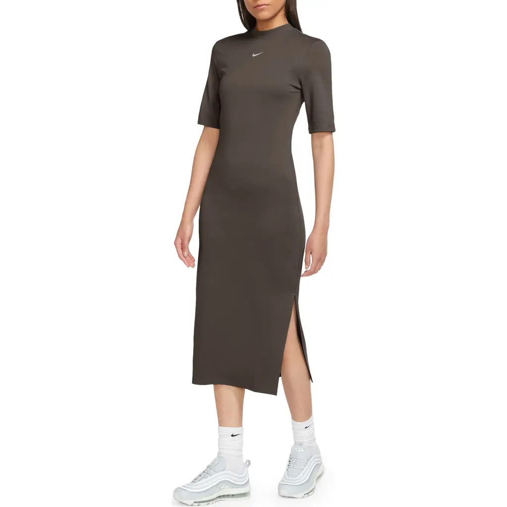 Nike Sportswear Essential Crewneck Midi Dress in Baroque Brown/Sail at Nordstrom, Size Small | Nordstrom