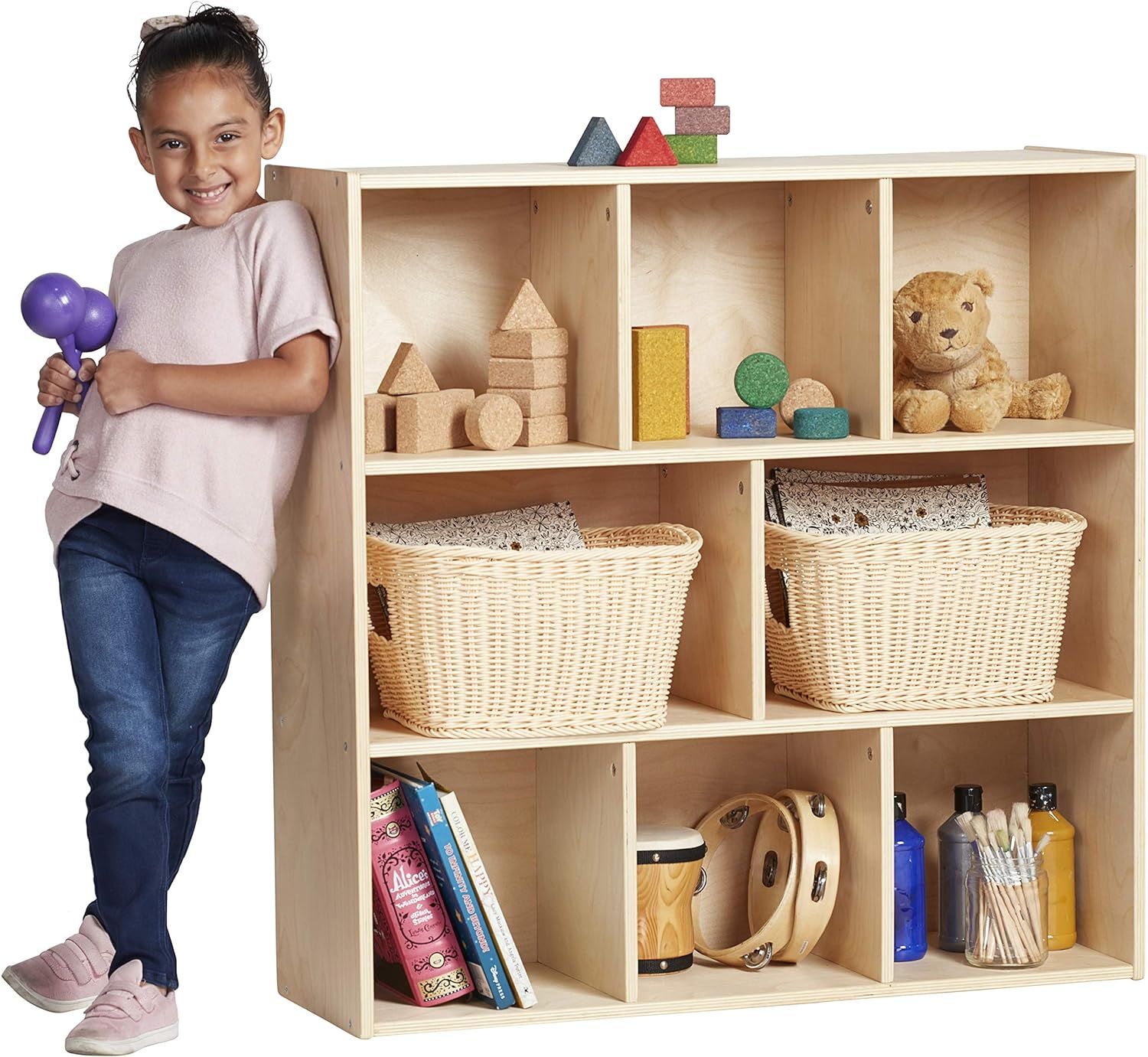 ECR4Kids Birch Streamline 8-Section Storage Cabinet, Wood Book Shelf Organizer/Toy Storage for Kids, | Amazon (US)