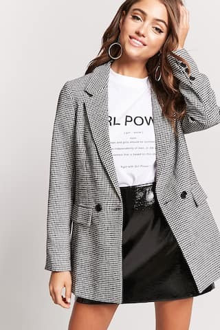 Oversized Double-Breasted Houndstooth Blazer | Forever 21 (US)