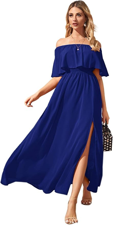 Floerns Women's Off The Shoulder Ruffle Split Hem Beach Maxi Dress | Amazon (US)