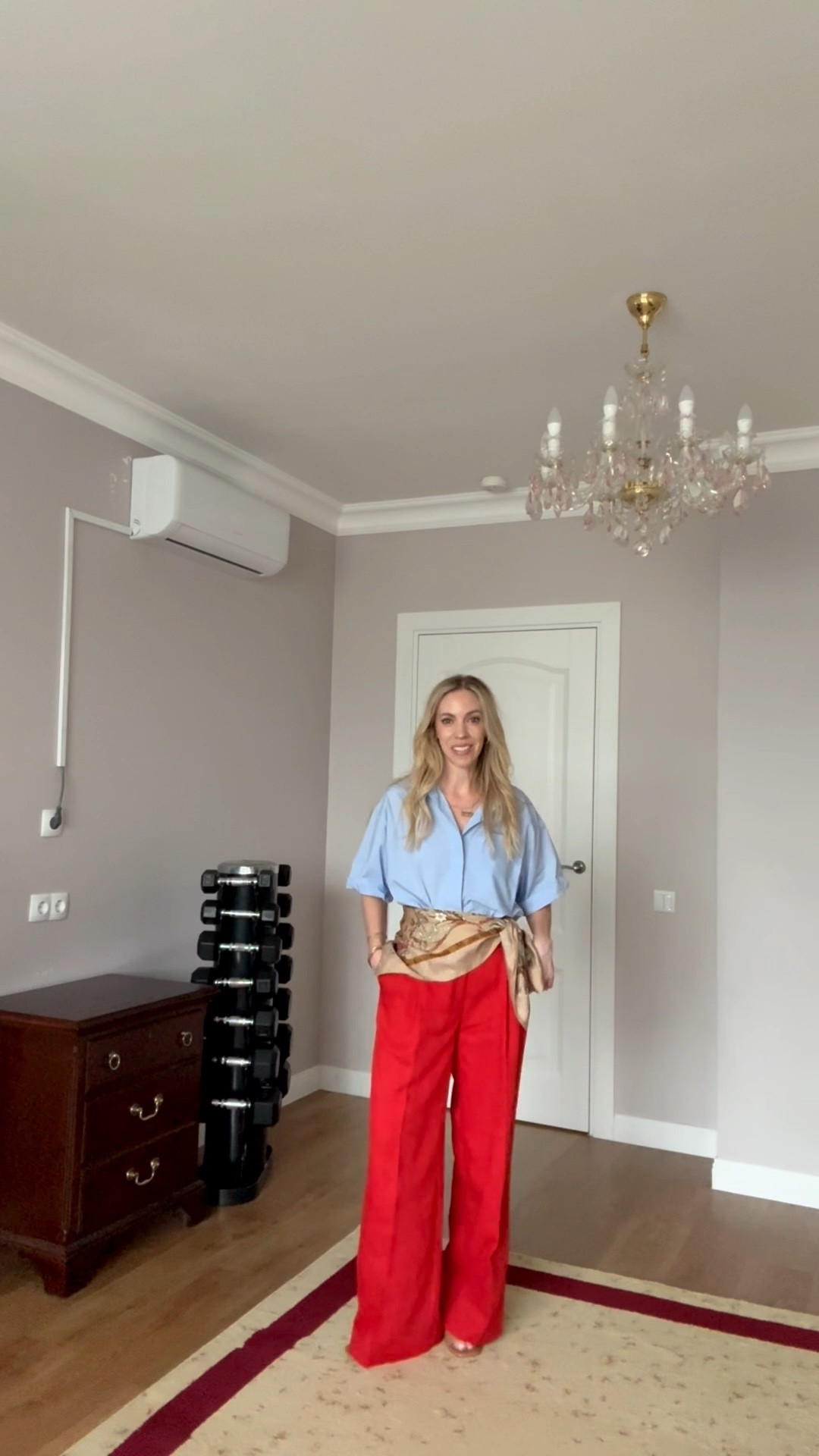Love sky blue and tomato red paired together! These pants are so good and under $40 (run large)

#LTKWorkwear #LTKOver40 #LTKSeasonal