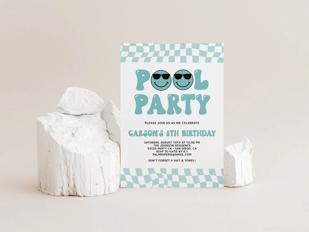 Pool Party Invitation, Birthday Invites for Boy, Summer, Digital Download Template, End of School... | Etsy (US)