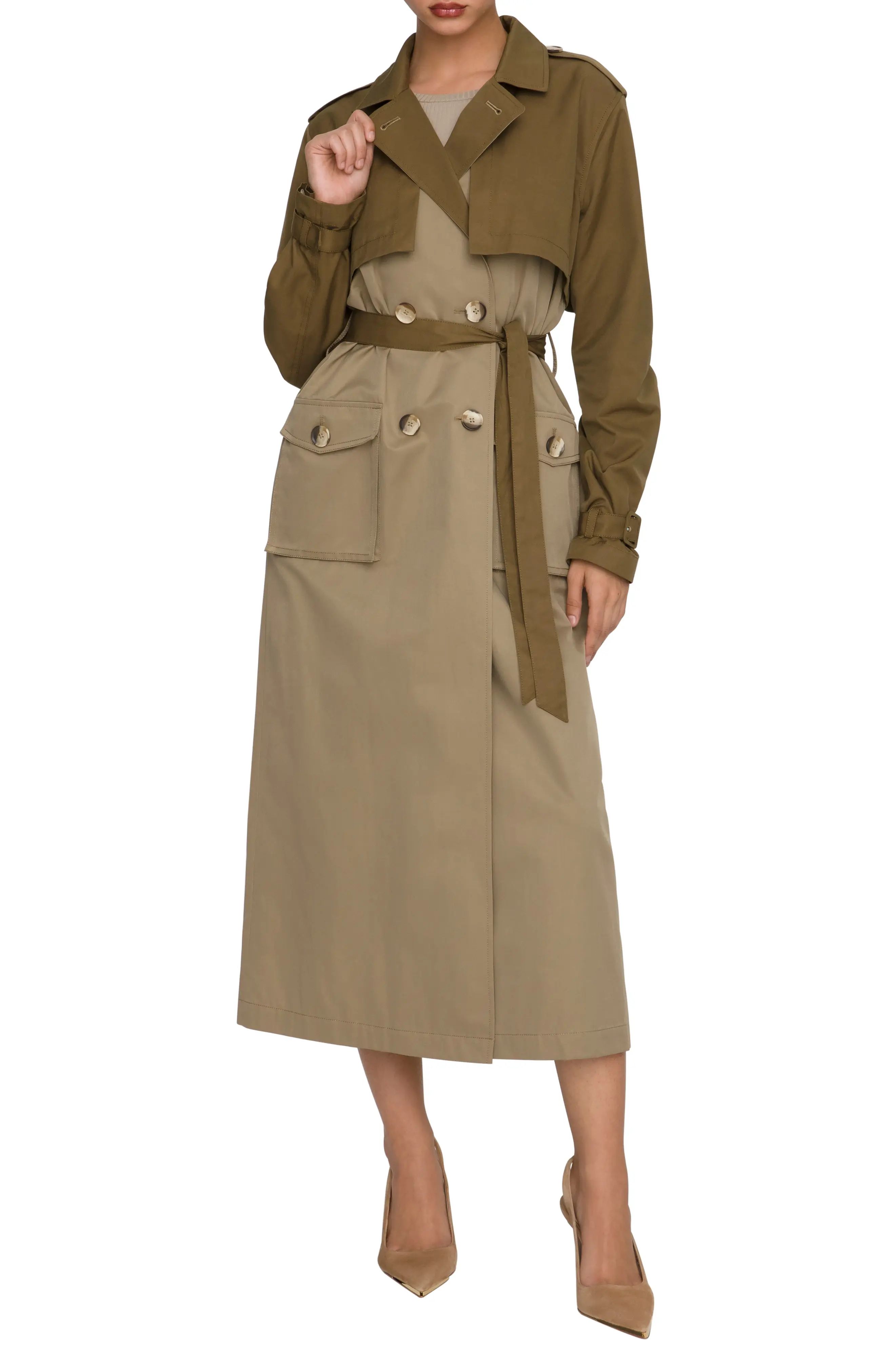 Women's Good American Two-Tone Trench Coat, Size 3 - Brown | Nordstrom