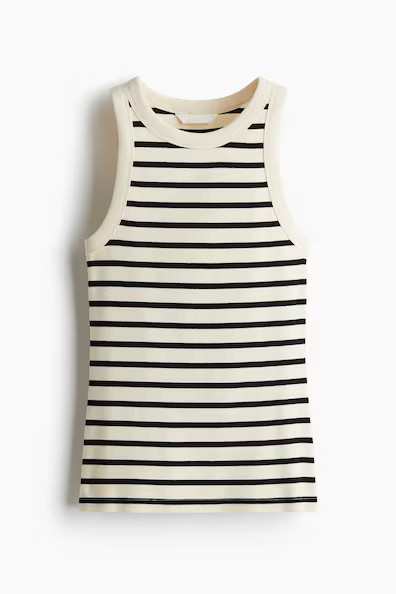 H & M - Ribbed vest top - Light Beige/Striped | H&M (UK, MY, IN, SG, PH, TW, HK)